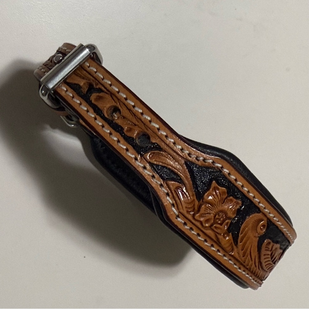 Leather Dog Collar Western Style Heavy Duty Hand Tooled Adjustable 13” neck